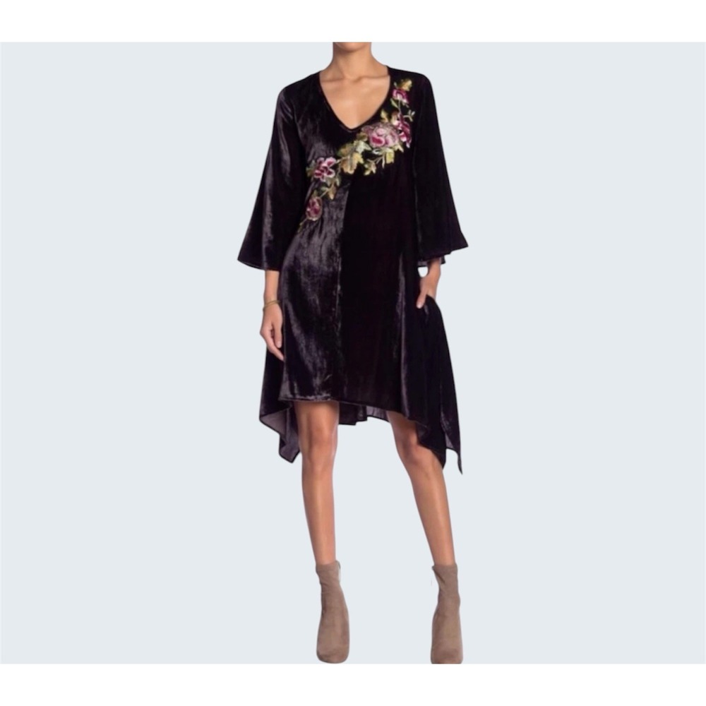 Anthropologie Aratta Silent Journey Purple Crushed‎ Velvet Dress Womens Medium